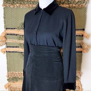 Vintage Rena Rowan | Black Cardigan Velvet Collar